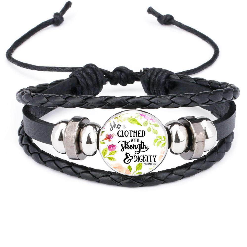 Religious Bible verse leather Rope bracelet For Men Women Christian Scripture Glass charm Bangle Fashion faith handmade Jewelry Gift