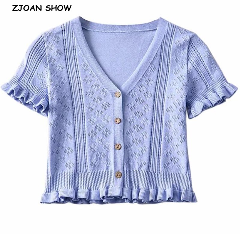 2020 CHIC Korea Sexy Wood ears Open Buttons V neck Short sleeve Tee Women Knitted Hollow Out Tight t shirt Crop Tops Knitwear, Black
2020 CHIC Korea Sexy Wood ears Open Buttons V neck Short sleeve Tee Women Knitted Hollow Out Tight t shirt Crop Tops Knitwear, Black