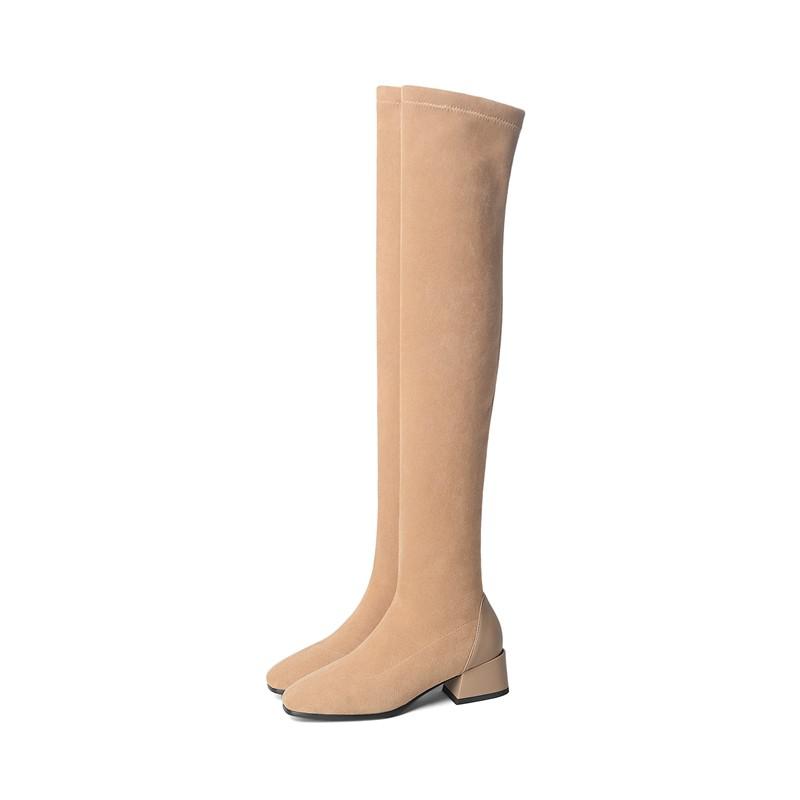 Womens over the knee thigh high boots 2020 new winter ladies shoes suede middle block heels stretch socks long boots size 42 43