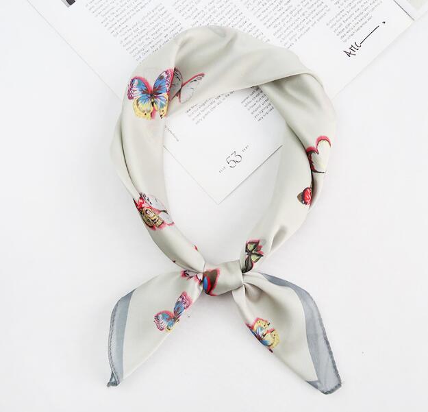 Spring new Korean version of sweet butterfly printed silk scarf custom simple fashion simulation silk small square WY766