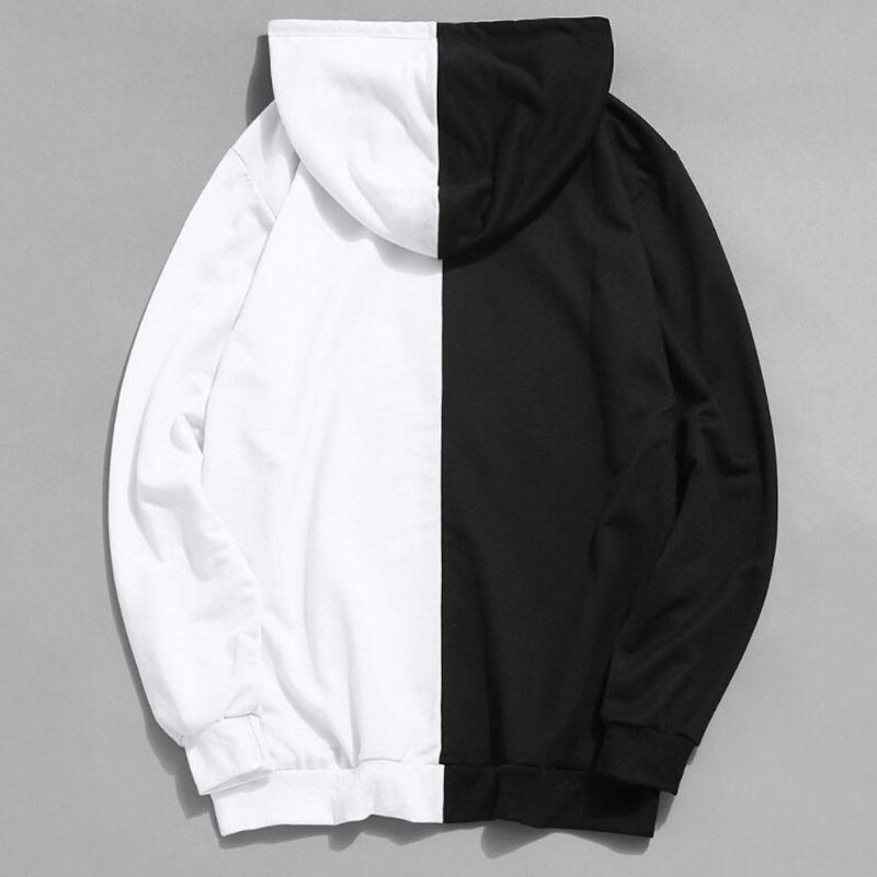 Long Sleeve Men's Hoodies Hood Half Black Half White Cool Plain Hoddies Men Patchwork Cotton Sweatshirt Male Hoody Fashion Women1