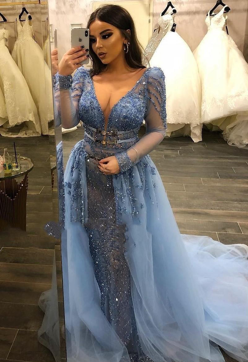 South African Black Girls Long Sleeves Prom Dress Sexy V Neck Holidays Graduation Wear Evening Party Gown Custom Made Plus Size