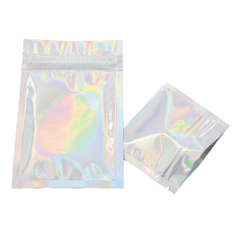 Wholesale Price PET Holographic Storge Flat Bags Laser Mylar Foil Pouch Reusable Cosmetic Package Bag 100 PCS
