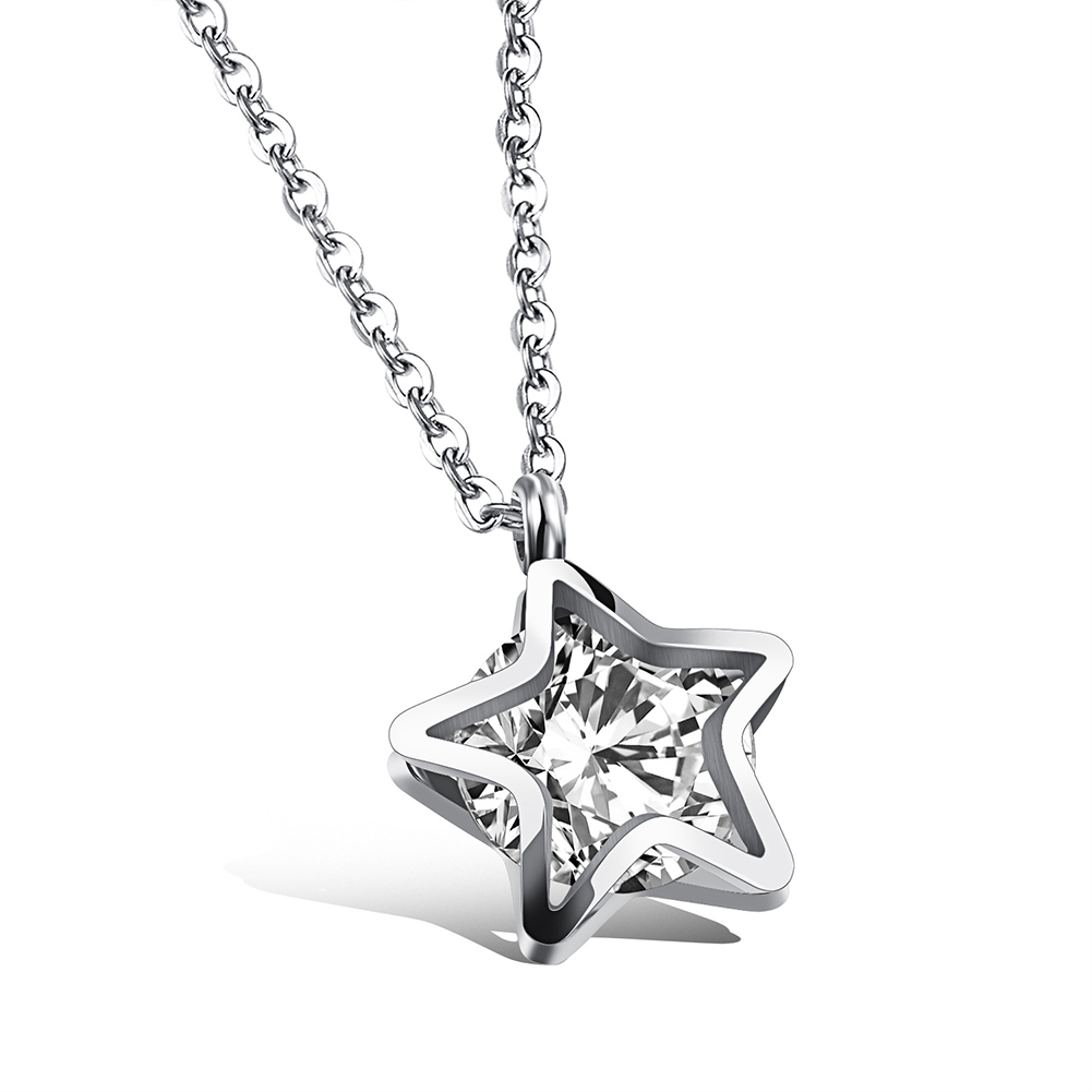 Pentagram Pendant Necklace Fashion Diamond 316L Stainless Steel 14k Gold Plated Titanium Steel Jewelry Women Gift