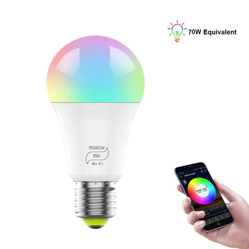 

Smart Light Bulb, E27 WiFi LED Multi-Color RGBCW Light Dimmable Light Bulb, Compatible with Alexa and Google, 9W (70W Equivalent