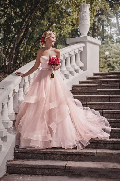 New Blush Pink Sweetheart A-Line Wedding Dresses Ribbon Beads Princess Bohemian Bridal Gowns Plus Size Custom Made Vestidos De Noiva