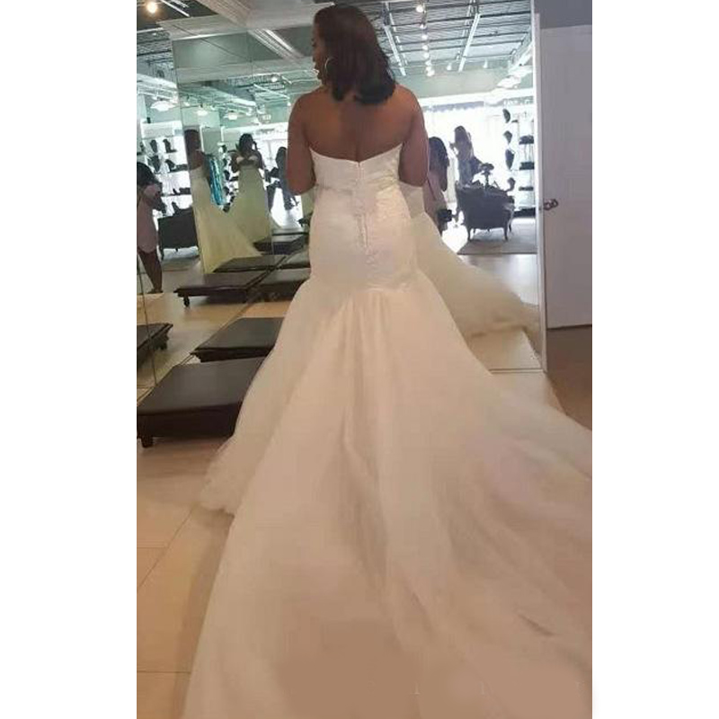 Plus Size Mermaid Sweetheart Wedding Dress with Lace Beads 2020 Sweep Train Wedding Gowns White Ivory