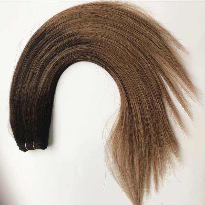 Brazilian Human Hair Extensions Color Balayage Highlights #2 Darkest Brown Fading to #6 Medium Brown Human Hair Weave Bundles 100g