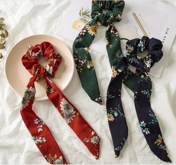 New floral ribbon large intestine circle hair circle long style flowing soda knot accessories women's hair binding WL1252