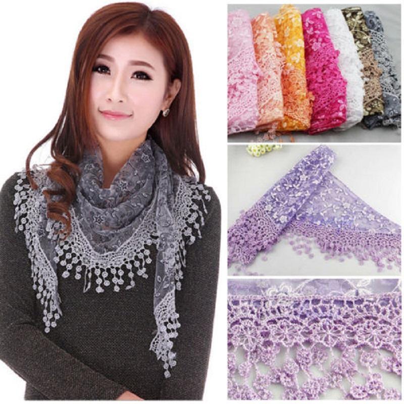 Bandanas Female Women Tassel Lace Floral Knit Triangle Mantilla Scarf Shawl Wrap Scarves