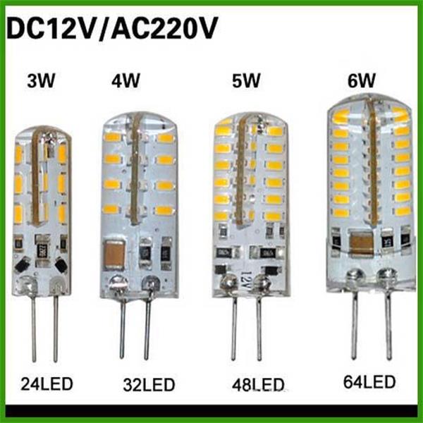 SMD 3014 G4 110V 4W 5W 6W LED Corn Crystal lamp light DC 12V / AC 220V LED Bulb Chandelier 24LED 32LED 48LED 64LEDs