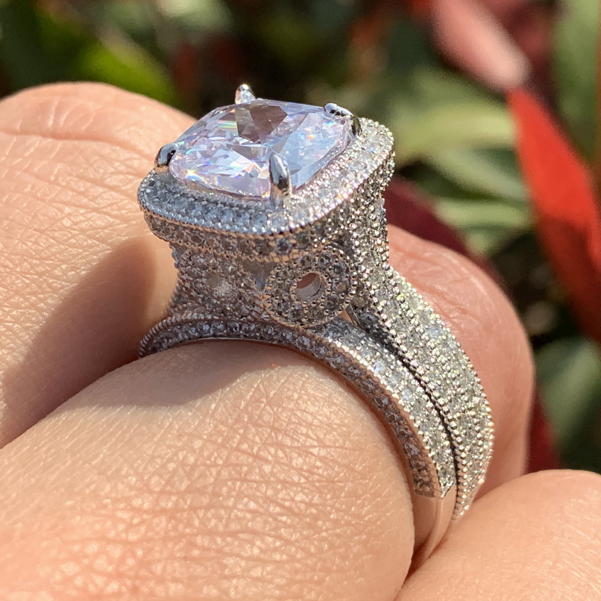 2019 New Hot Ring Set Vintage Fashion Jewelry 925 Sterling Silver Cushion Shape White Topaz CZ Diamond 3pcs Women Wedding Band Ring Gift