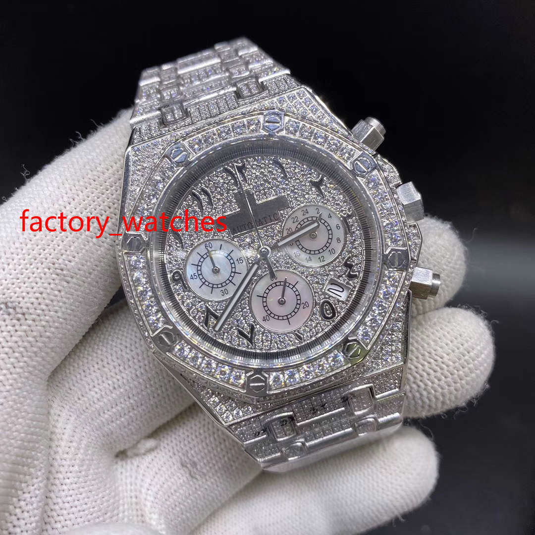 Full diamonds shiny quartz watch 41mm bling iced silver steel case diamond dial VK Chronograph full iced watches Arabic dial
Full diamonds shiny quartz watch 41mm bling iced silver steel case diamond dial VK Chronograph full iced watches Arabic dial
