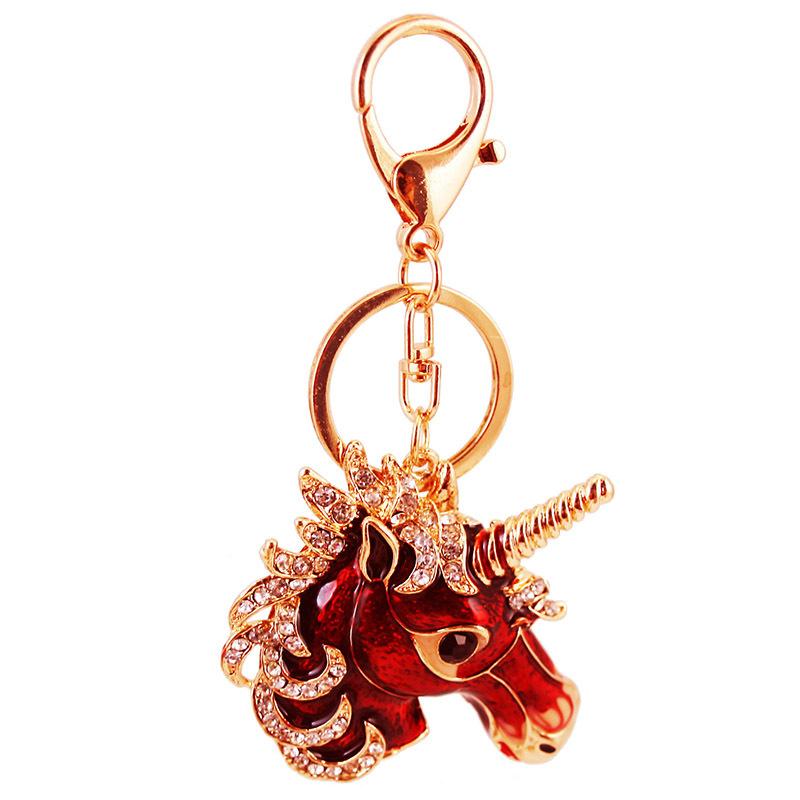 Animal Unicorn Horse Keychains New Arrival 3pcs/Lot Rhinestone Crystal Glitter Oil Drop Pendant Fashion Key Chains Car Handbag Key Ring