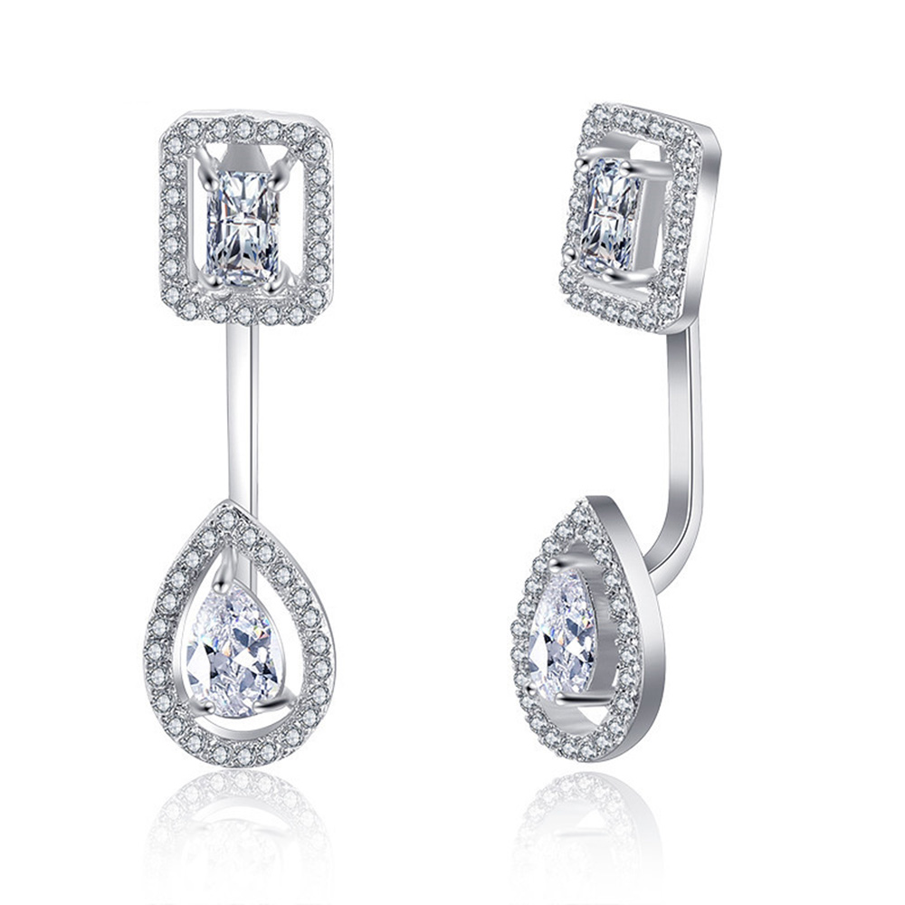 Hip Hop Waterdrop Drop Ear Clip Earrings Full White Zircon Earrings Two Style Wearing Jewelry Wholesale