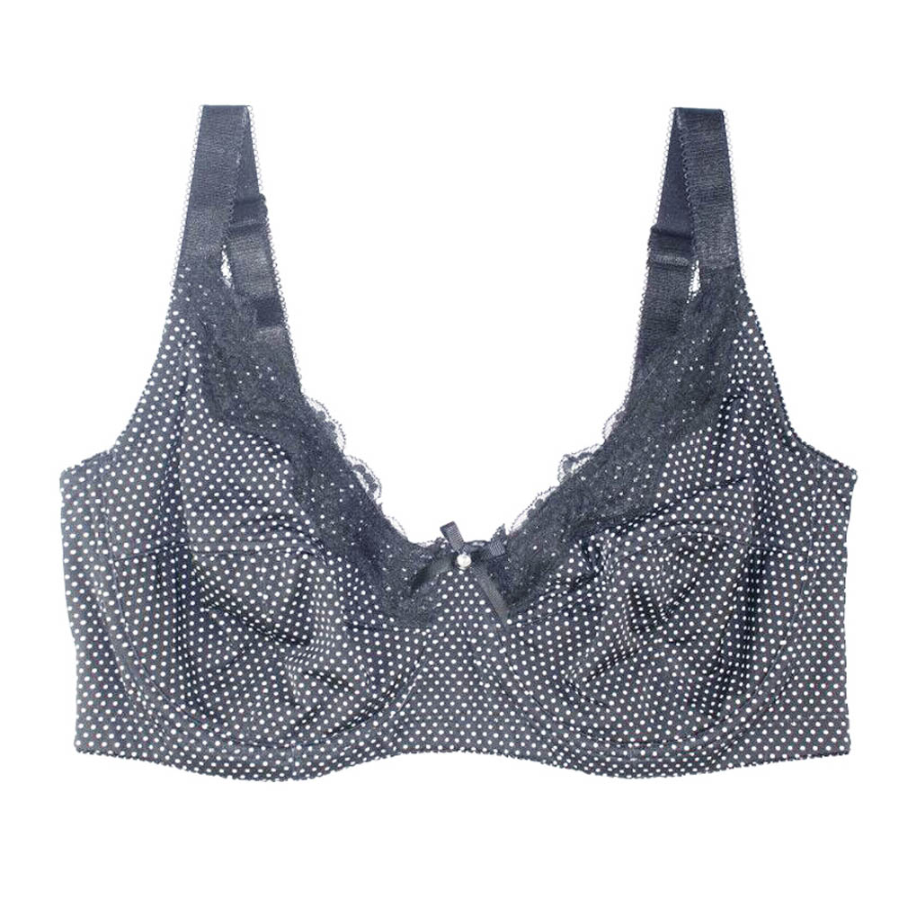 Sexy Women Big Size Lace Underwear No-padded Bra Full Coverage Unlined Bras Dot Brassiere Female Lingerie Plus Size 34C-46G