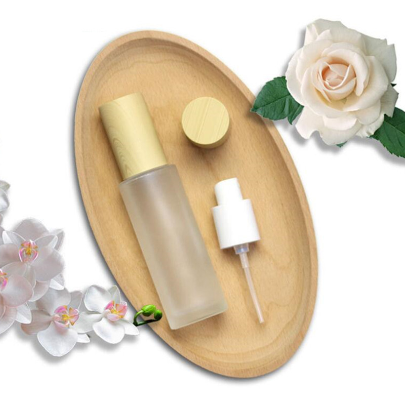20ml 30ml 40ml 50ml 60ml 80ml 100ml Frosted Glass Cream Jar with Imitated Wooden Lids Cap Lotion Spray Bottle Cosmetic Container Jars