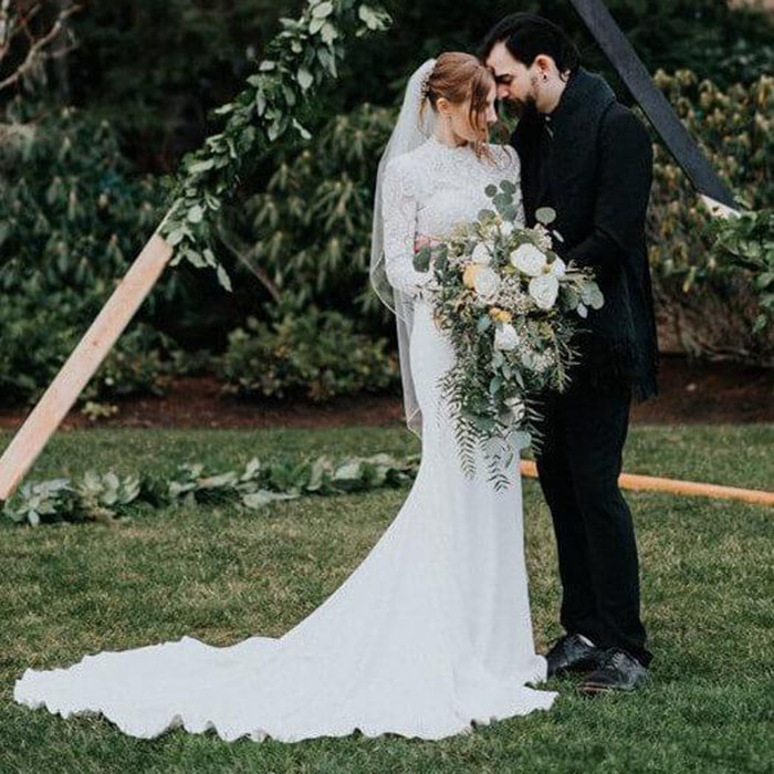 High Neck Mermaid Wedding Dresses Country Garden Long Sleeves Lace Muslim Bridal Gowns vestido de novia