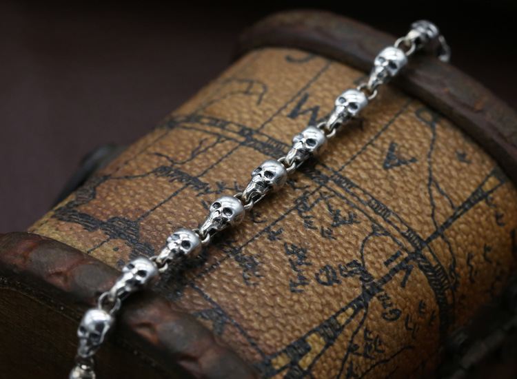 2019 new 925 sterling silver fine jewelry American brand antique silver hand-made punk designer skull head charm bracelets