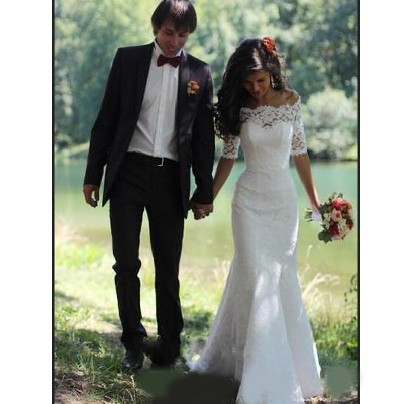 2020 New Lace Mermaid Wedding Dress High Quality Romantic Half Sleeve Cheap Bridal Gown Plus Size Custom Made