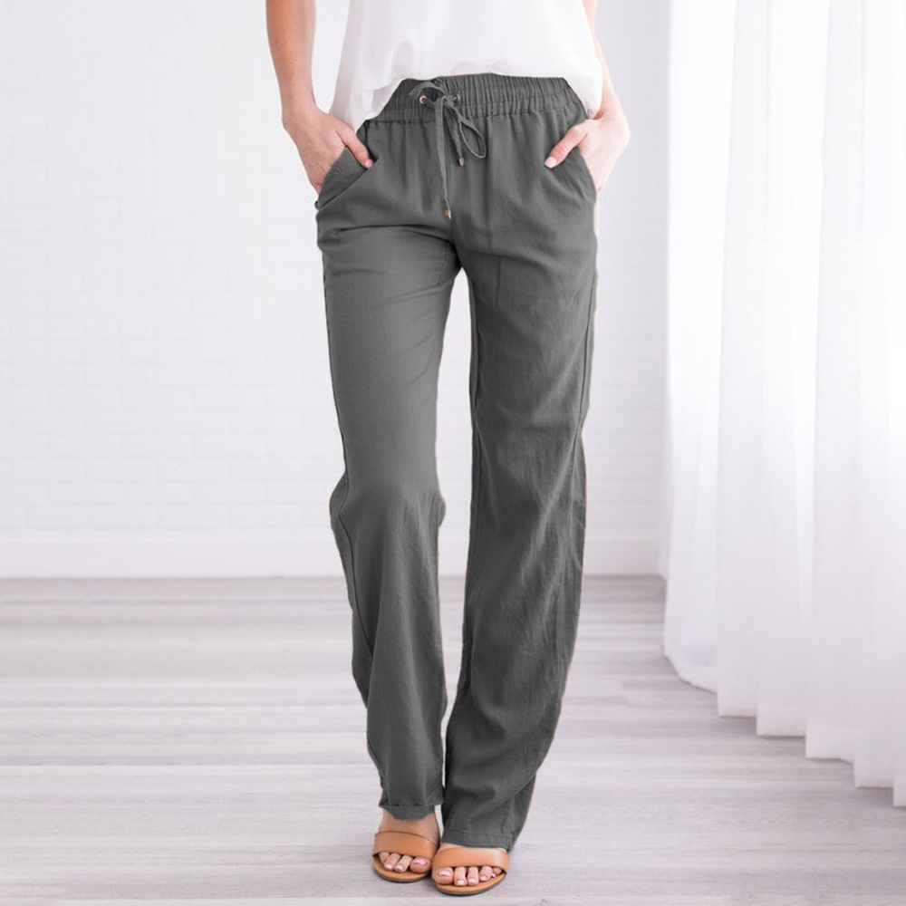 Vintage Causal Loose Cotton Linen Pants Women 2019 Straight Elastic Waist Long Trousers pantalon femme pantalones mujer