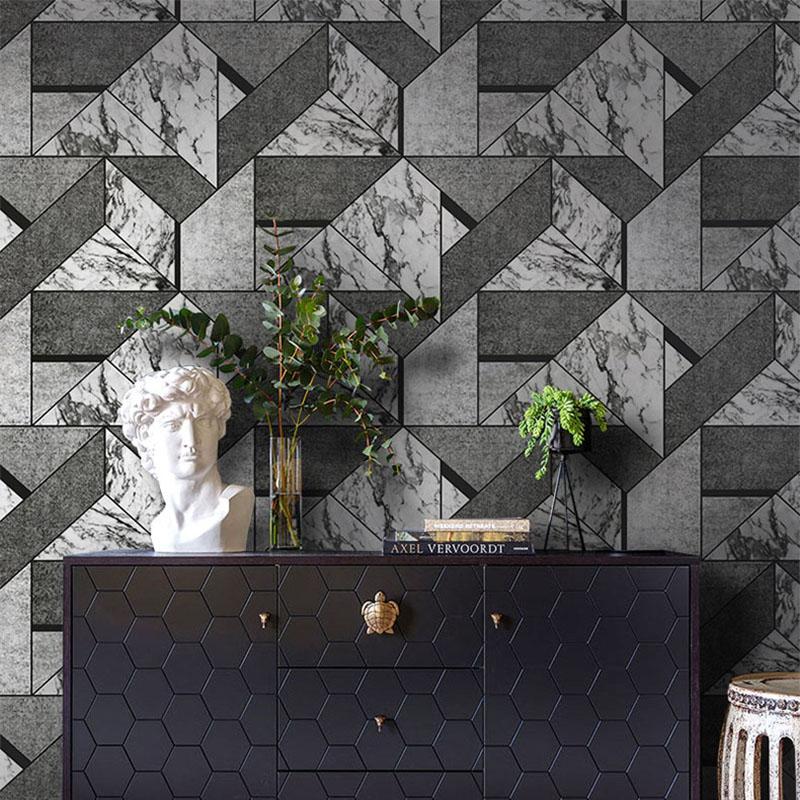 Modern 3D Grey Geometric Wallpaper Living Room Bedroom TV Background Wall Marble Wall Papers Roll PVC Waterproof Covering