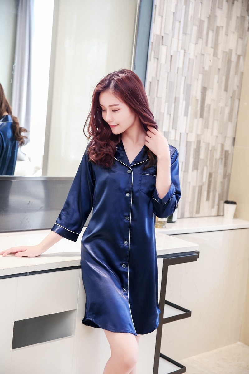 Size M-XXL Sleep Lounge Nightgowns & Sleepshirt Sleepwear BF Style Night Dress Nightwear Women Sexy Lingerie Indoor Dress V191213