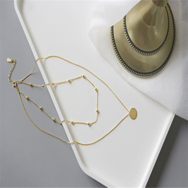 100% 925 Sterling Silver Double Layer Collarbone Chain Women Choker Necklaces New Simple Geometric Round&Beads Necklaces