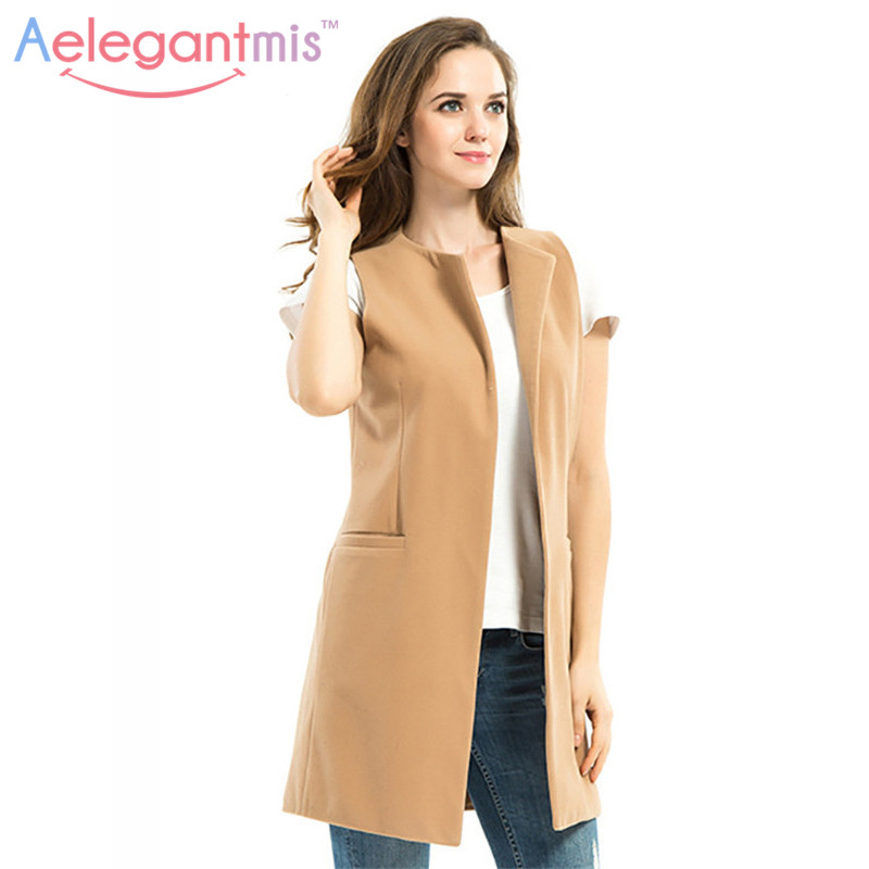 Wholesale-Women Autumn Spring Wool Blend Vest Waistcoat Lady Office Wear Long Waistcoat Women Coat Casual Sleeveless Vest Jacket Plus Size