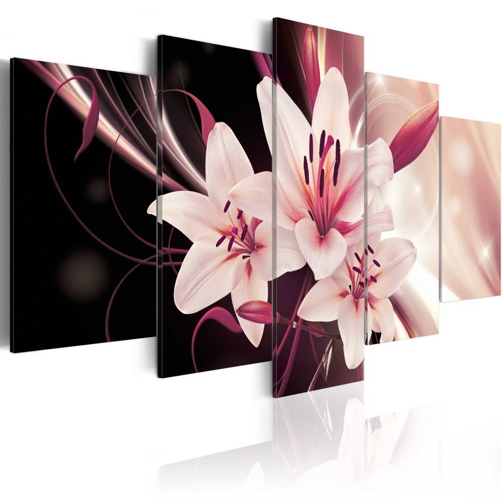 Fashion Wall Art Canvas Painting 5 Pieces Red Green Brown Lilies Flower Modern Home Decoration,Choose Color And Size No Frame
