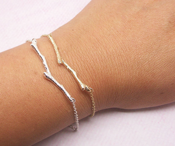 5PCS Gold Silver Simple Tree Branch Bracelet Nature Woodland Olive Bar Twig Bracelet Botanical Plant Limb Bracelets