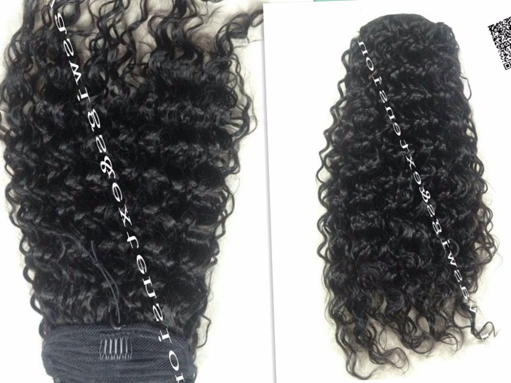 Chic deep wave Curly Natural Human Hair Ponytail 10-20 Inch 140g Afro Kinky Curly Puff Ponytail Hair Extensions for black women