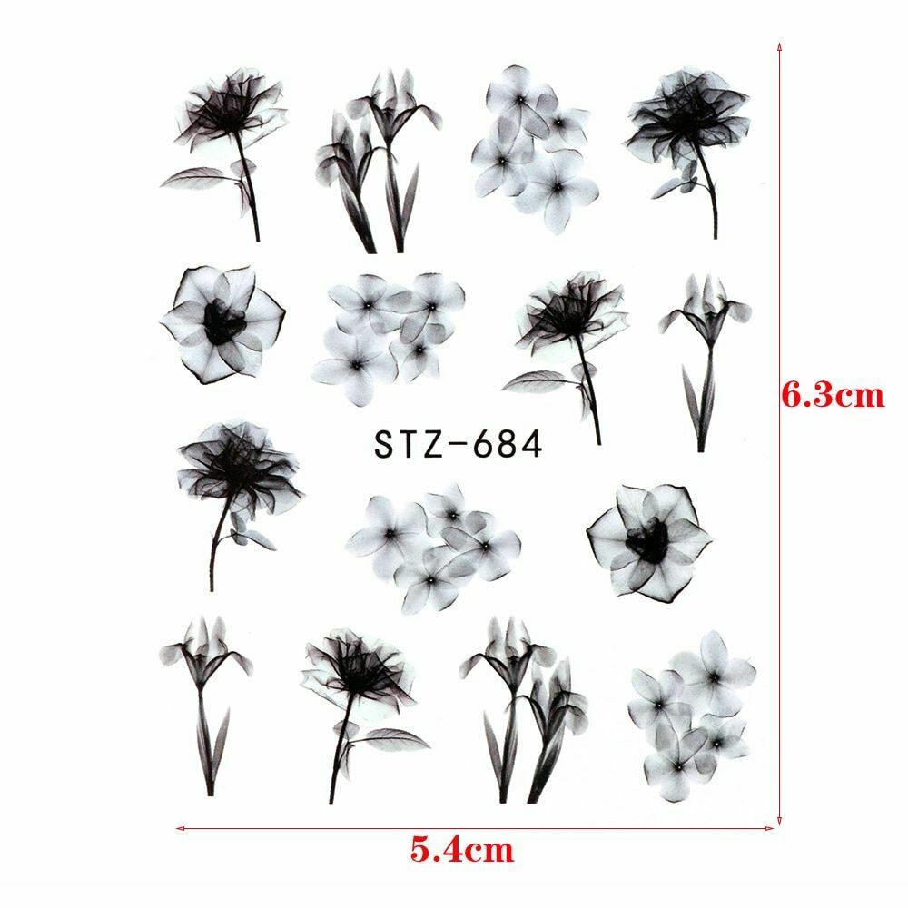 24 Watercolor Water Transfer Nail Adornment Stickers Flower Tips DIY.A874