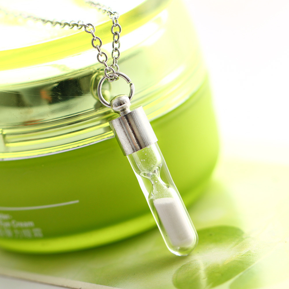 Hourglass Necklace Glass Pendant Glow In The Dark Necklace Silver Chain Luminous Jewelry Women Gifts Gem Accessories