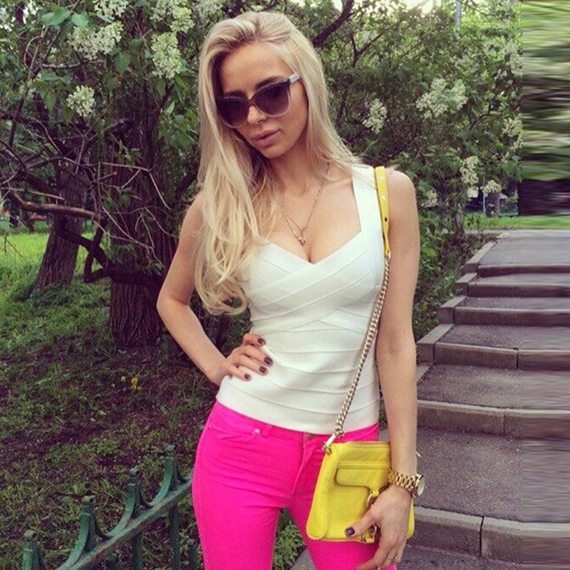 Beateen 2019 New Sexy Women's Elastic Bandage Tops Stretch V-neck Tight Lady Camis Vest Tank Tops Summer Y190123