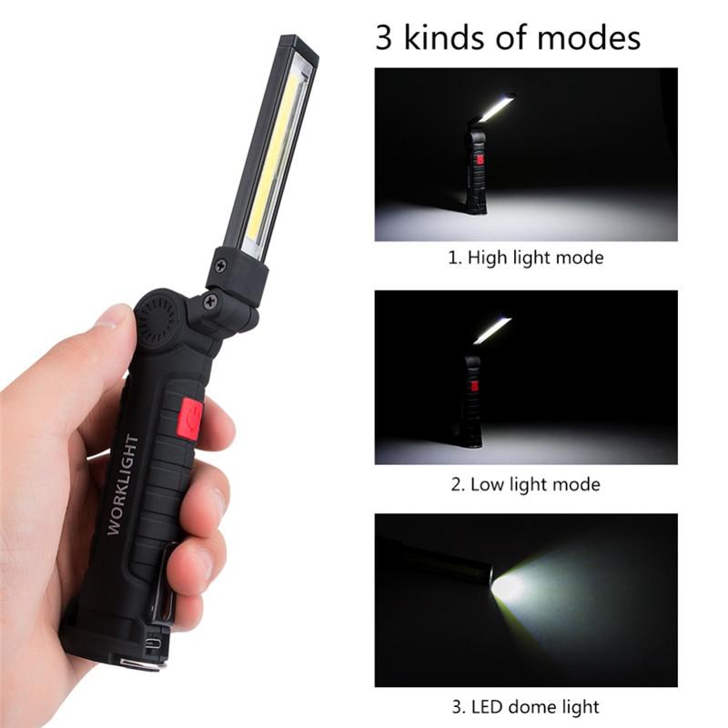 Lighting COB Flashlight 5 Mode Torch USB Rechargeable LED Work Light Magnetic COB Lantern Hanging Lamp Hook For Camp