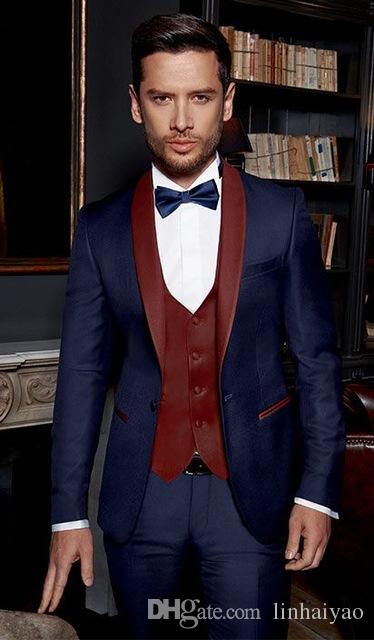 Navy Blue Mens Suit Custom Made Tailored Dresses Wedding Pants Coat Design Men Suits Jacket+Pants+Vest+Bowtie