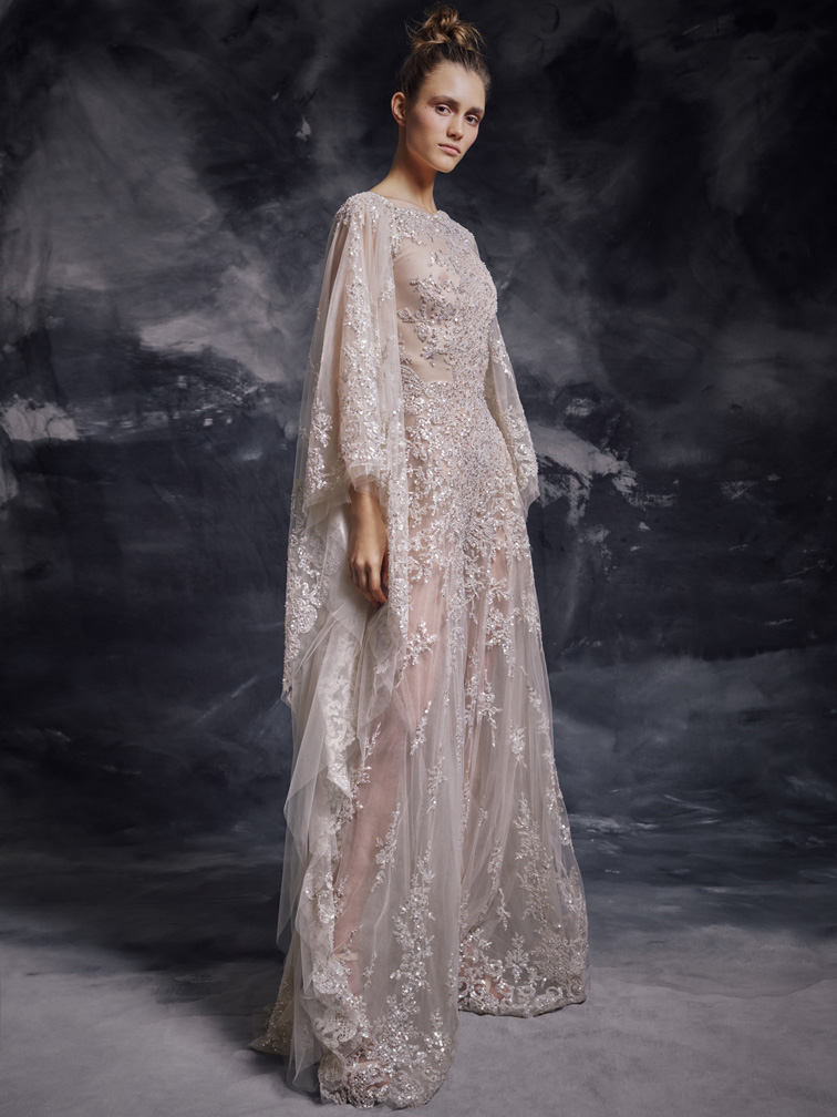 2020 Modest Elegant Krikor Jabotian Jewel Long Sleeve A Line Evening Dresses Sequins Lace Applique Formal Dresses Floor Length Party Gown