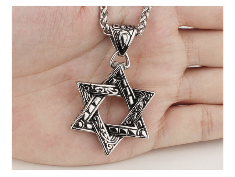 Fashion Retro Silver Six-pointed Star Pendant Necklace Jewelry Gothic Stainless Steel Pendants Necklace Men's Jewelry Gift