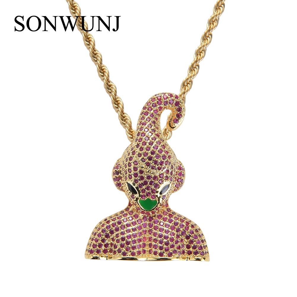 Wholesale-Men CZ jewelry Cartoon Head Pendant Iced Out Cubic Zircon Necklace Hip Hop gift Jewelry CN070