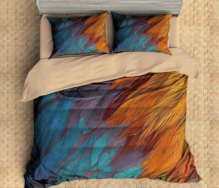 Feather Pattern Bedding Set 3D Peacock Colorful Feather Printing Duvet Cover with Pillowcase Full Queen King Size