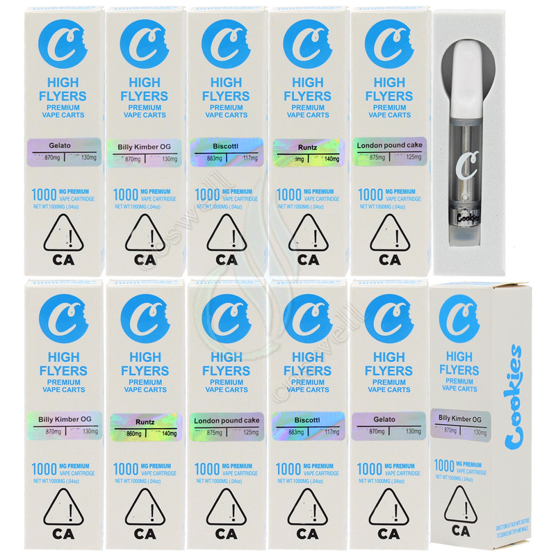 Newest Cookies High Flyers Vape Carts Premium 1ml 0.8ml 1000mg Cartridges Glass Vapor Pen Ceramic Cell Coils Flavors Stickers Packaging Box
Newest Cookies High Flyers Vape Carts Premium 1ml 0.8ml 1000mg Cartridges Glass Vapor Pen Ceramic Cell Coils Flavors Stickers Packaging Box