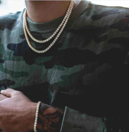 Hip Hop Gold Chain 1 Row Round Cut Tennis Necklace Chain 18inch --24inch Mens Punk Iced Out Rhinestone chain Necklace GB1488
