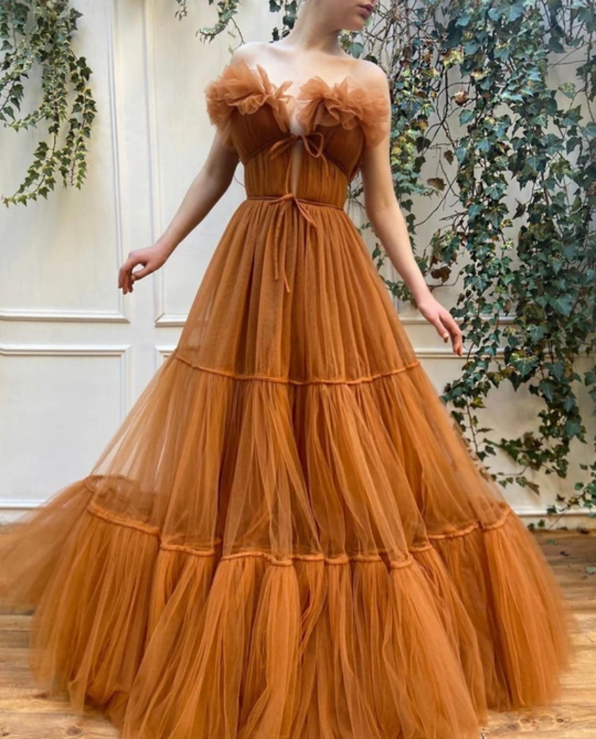 Tulle A Line Prom Dresses Sexy Tiered Ruffles Sweetheart Evening Dresses Lace-up Runway Fashion Gowns Party Ogstuff Wear