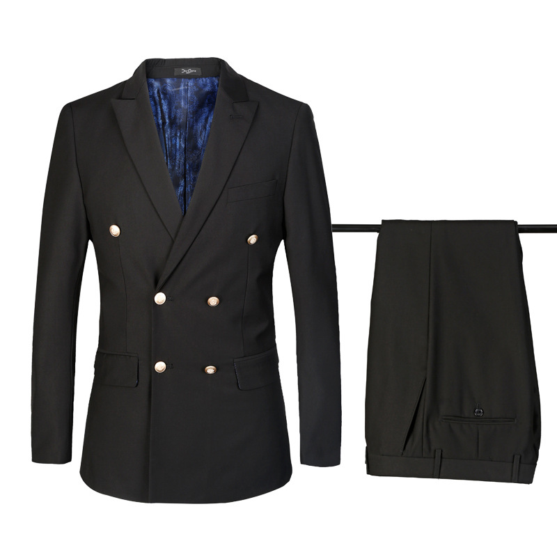 Blue/Beige/Black Groom Tuxedos Double-Breasted Groomsmen Wedding Tuxedos Men Formal Dinner Party Prom Blazer Suit (Jacket+Pants+Tie) 1060