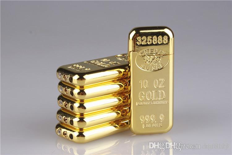 Arrival Cigarette Accessories Fashion New Gold Bar Torch Shape Butane Gas Unfilled Lighters Grinding Wheel Metal Lighter W260202