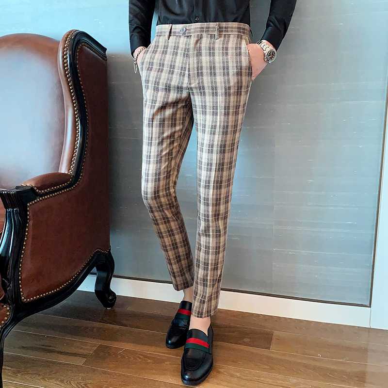 Formal Business Trousers Streetwear Clothing 2020 Men's Plaid Dress Pants Ankle Length Pantalon Homme Casual Slim Men Suit Pant, Gray
Formal Business Trousers Streetwear Clothing 2020 Men's Plaid Dress Pants Ankle Length Pantalon Homme Casual Slim Men Suit Pant, Gray