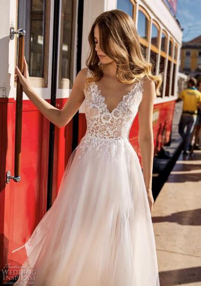 boho wedding dresses v neck lace bridal gowns flow tulle skirt backless robe de mariee wedding dress cheap