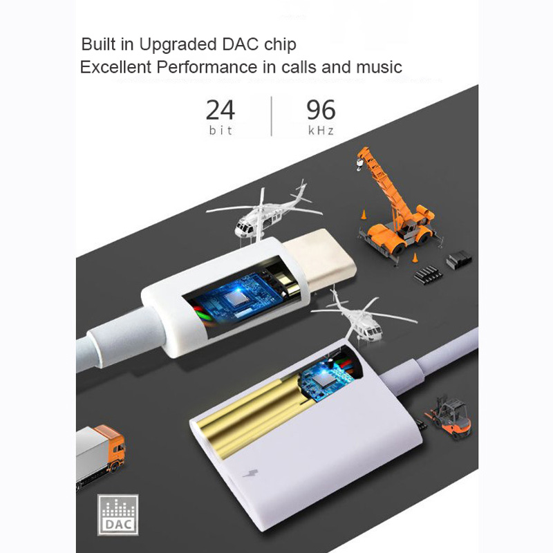 2 in 1 USB C Adapter o and Charger Splitter 3A Fast charging and DAC HIFI music 1 Type C Male to 2 Type-C female port for Pixel Hu