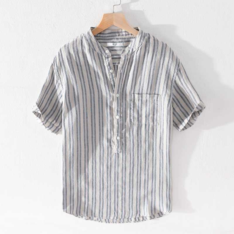 Striped 100% linen summer shirt men brand casual shirts for men fashion stand collar shirt mens loose breathable shirts male, Gray blue stripe
Striped 100% linen summer shirt men brand casual shirts for men fashion stand collar shirt mens loose breathable shirts male, Gray blue stripe